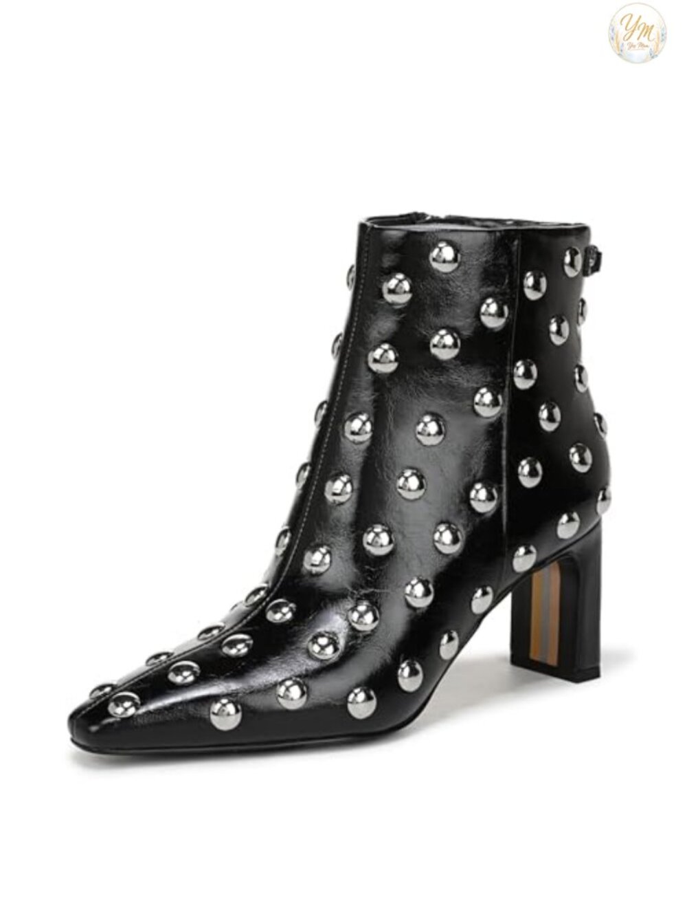 Sam Edelman Saige Ankle Bootie Black Patent Stud Heeled Boots Zip Closure